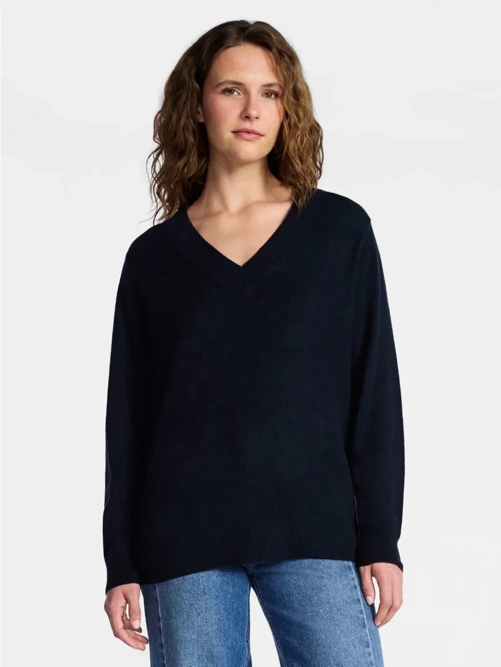 Time and Tru Navy V-Neck Women's Sweater Wool
